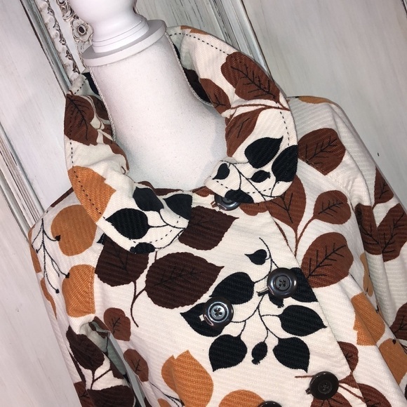Elevenses 100% Cotton Shell Gorgeous Fall Leave Print Coat / Jacket Size 2 - Picture 4 of 12